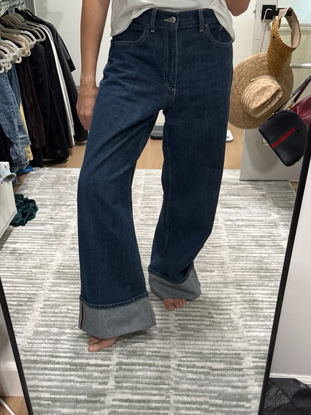 Zara Wide-Leg Cuffed Dark Indigo Jeans with Rolled Cuffs